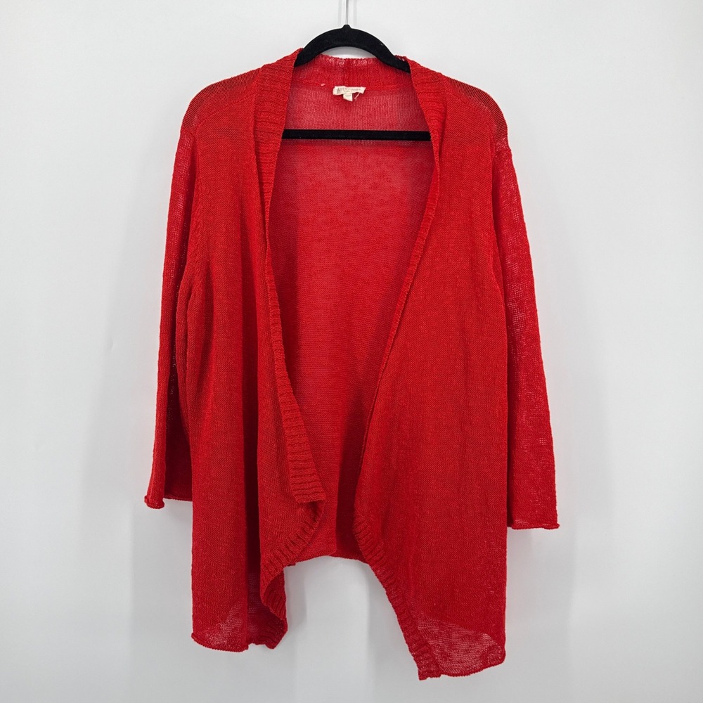 Eileen Fisher‎ Woman Red Linen Cotton Blend Open Front Cardigan 2X Plus Size